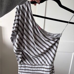 Edikted One-Shoulder Striped Top in Gray and White